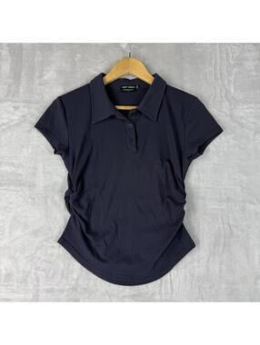 First Sight Women Navy Polo Top Short Sleeve Fitted Minimal Casual Office M Y2K